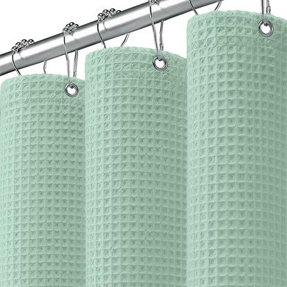 Waffle Weave Shower Curtain - Mint Green Cotton Fabric Texture Heavyweight Shower Curtains for Bathroom,Washable,72Wx72L
