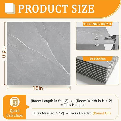 DEXDE Peel and Stick Floor Tile 18x18 Marble Vinyl Flooring Waterproof 10PC | Floor Tiles Peel and Stick Waterproof, Self Adhesive Floor Tiles, Sticky Floor Tiles Bathroom Floor Tiles 1.5FTx1.5FT Gray