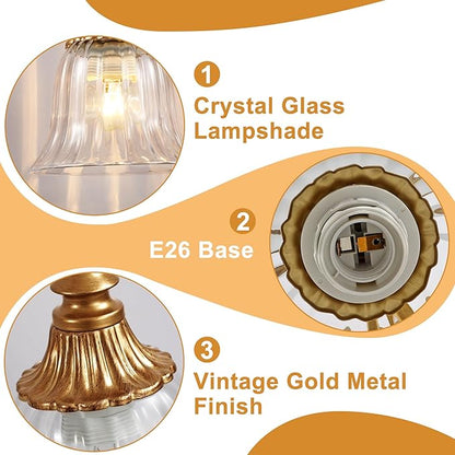 Bathroom Vanity Gold Light Fixture, 5 Lights Bathroom Lighting Matte Antique Brass Finish with Crystal Glass Shade, Gold Vintage Vanity Light for Bathrooms