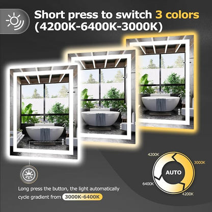 Hivone 28"X36" LED Bathroom Mirror with Lights, Anti-Fog, Dimmable, Backlit + Front Lit, Smart Bathroom Vanity Mirror, Memory Function, Shatterproof, Tempered Glass (Horizontal/Vertical)