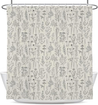 Coxila Vintage Floral Shower Curtain Beige Cream Retro Flower Farmhouse Spring Rustic Country Ivory Botanical Plant Nature Cottagecore Boho Cute Bathroom 60 x 72 Inch Polyester Fabric 12 Pack Hooks