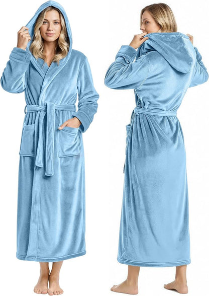 Premium Ultra Soft Robes for Women with Hood Plush Fleece Long Bathrobe