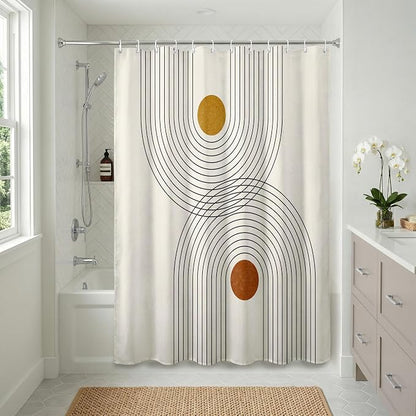 Americanflat 71x74 Boho Shower Curtain - Water-Resistant Long Shower Curtain with Durable Metal Grommets and 12 Hooks - 100% Polyester - Black, Mustard Yellow, Terracotta and Beige