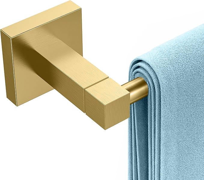 RUACQ Gold Towel Bar 24 inch, 304 Stainless Steel Towel Racks for Bathroom Wall Mounted, Heavy Duty Bath Towel Rod with Square Base(Brushed Gold)