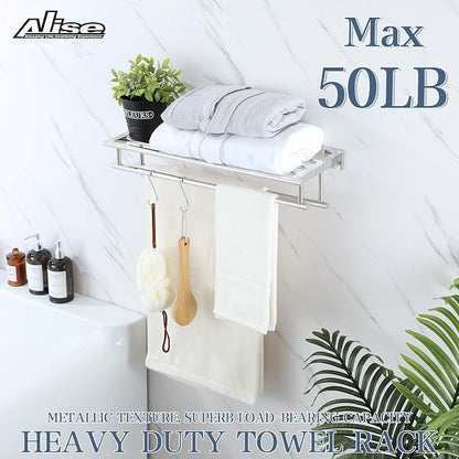 Alise Double Towel Rack for Bathroom Wall Mounted 24 Inch,Polished Chrome | Bathroom Tower Holder Towel Shelf with Double Towel Bars,SUS304 Stainless Steel Towel Rack with Shelf
