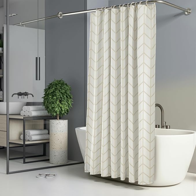 Amazon Basics Bathroom Shower Curtain, Water Resistant Fabric with Weighted Hem, Rust Resistant Grommets & Hooks, Machine Washable, 72"x72", Natural Herringbone