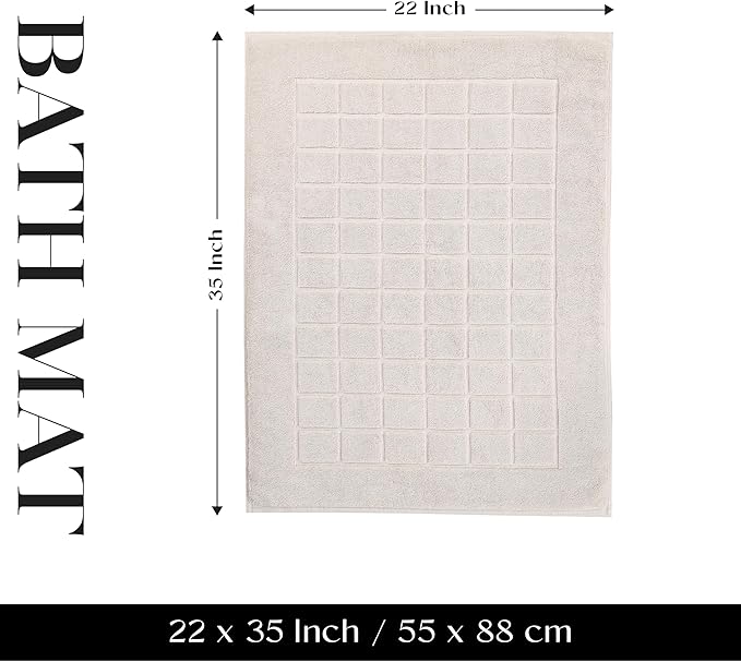 Superior 100% Cotton Bathmat Set, Bath Mats, Bathroom Decor, Shower, Bathtub Essentials, Home Accessories, Small Washable Rug, No Backing, Heavyweight, Nora Collection, Set of 2, 22" x 35", Stone