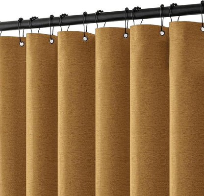 MIULEE Linen Fabric Shower Curtain Gold W72*L72 12 Metal Hooks | Washable, Modern, Heavy Duty, Curtain Set, Waterproof Thick Cloth Shower Curtains, Bathroom Bathtub