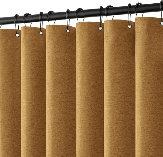 MIULEE Linen Fabric Shower Curtain Gold W72*L72 12 Metal Hooks | Washable, Modern, Heavy Duty, Curtain Set, Waterproof Thick Cloth Shower Curtains, Bathroom Bathtub