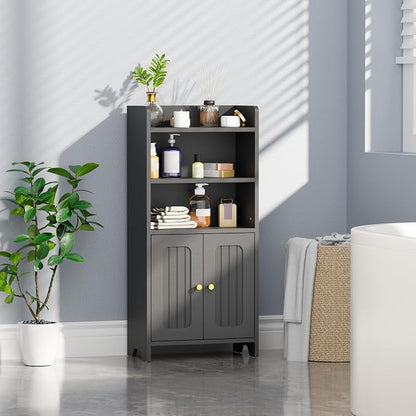 BEWISHOME Bathroom Storage Cabinet,Small Floor Cabinet,Toilet Paper Cabinet | with 2 Doors and Shelves, Bathroom Organizers and Storage for Small Spaces, Black 7.9" D x 14.6" W x 31" H YYG08B