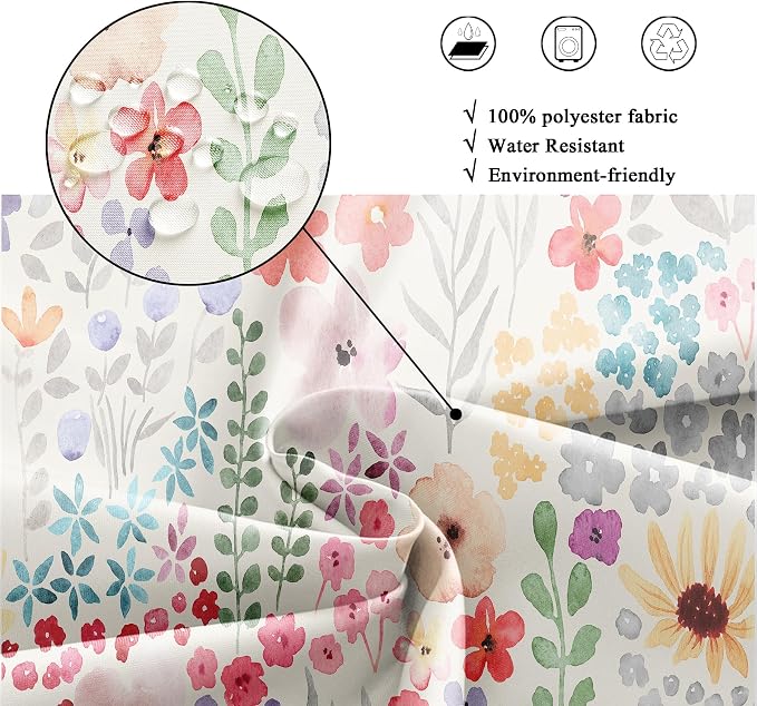 Extra Long Colorful Cute Floral Flowers Plants Bathroom Shower Curtain Set | 72"W x 96"H Botanical Girls; waterproof HD print, quick-dry fabric with 12 hooks for easy hanging.