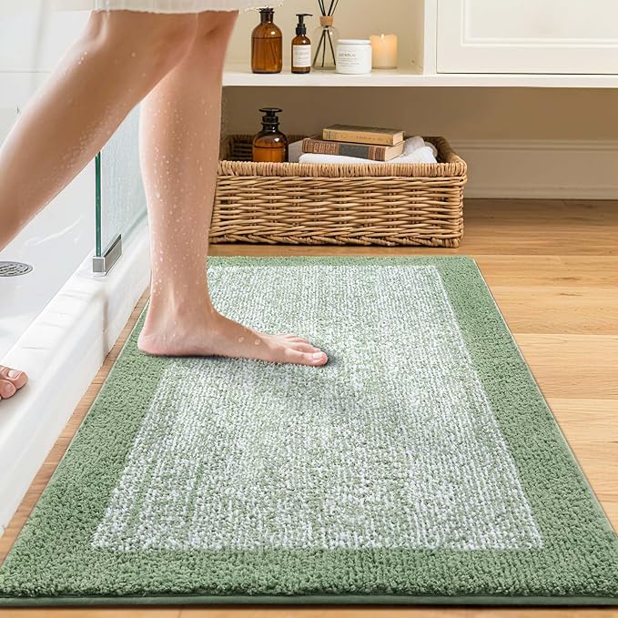 36x24 Large Bathroom Rugs Washable Non Slip, Green Bath Mat for Bathroom Floor Tub, Soft Absorbent Quick Dry Mats for Shower, Bathtub,Home Decor