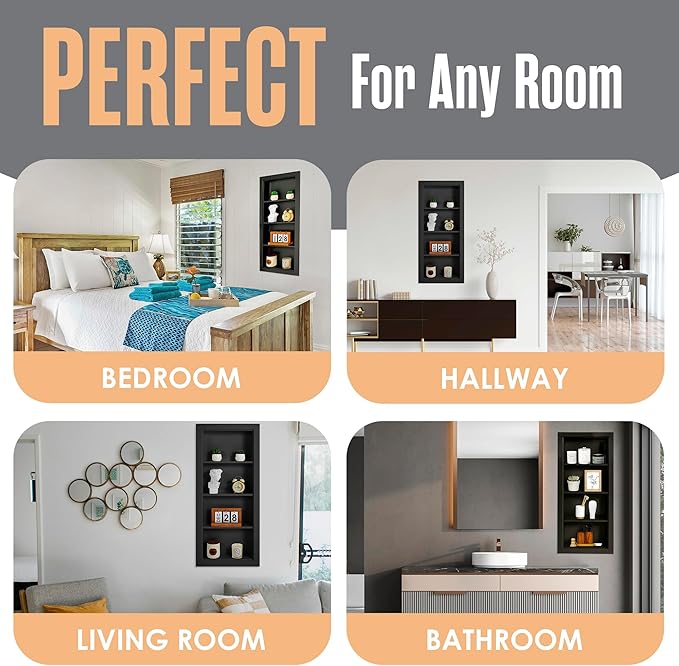 Houseables Recessed Medicine Cabinet, Recessed Wall Niche, in Wall Medicine Cabinet, Bathroom Niche, Insert for Drywall, Between Studs Shelf Replacement, Without Mirror, No Mirror, 14x36 ID, 17x38 OD