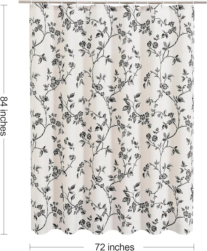 MitoVilla Extra Long Cotton Floral Shower Curtain for Bathroom,72 x 84 | Extra Long BoHo Cottagecore Spring Shower Curtains, Modern Farmhouse Country Plant Leaves Bathroom Décor, 72 x 84