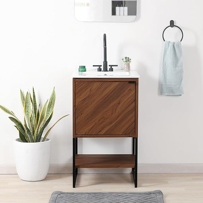 JONATHAN Y VAN1012B Juhl 20 in. W x 18 in. D x 33 in. H Chevron-Front Modern Minimalist 2-Shelf Bathroom Vanity Cabinet Only with Soft Closing Doors (Sink Basin Not Included), Walnut