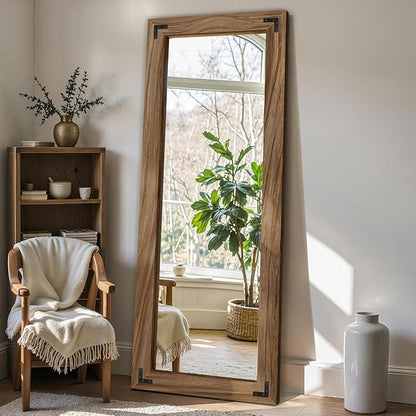 FICTOR Full Length Mirror, 24" x 65" Wooden Floor Mirror for Wall | Solid Wood Frame, Rustic Farmhouse Style, Shatterproof Glass, for Bedroom, Living Room, Entryway Decor, Leaning/Hanging