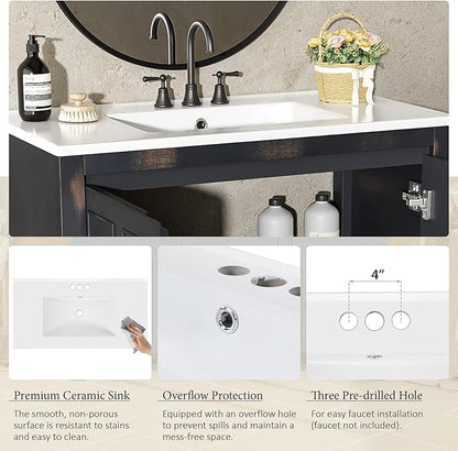 36" Bathroom Vanity,Farmhouse Vanity with Ceramic Sink, Set Bathroom Storage Cabinet, Espresso