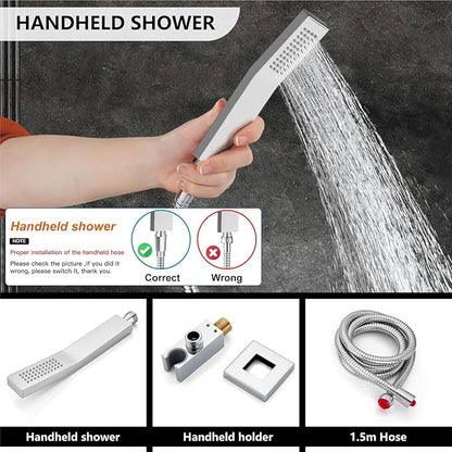 Midanya Shower Faucet Set,Wall Mount Shower System with Square Rain Shower Head and Hand Sprayer, Rough-in Valve Body and Trim Kit Included,8 Inch,Polish Chrome