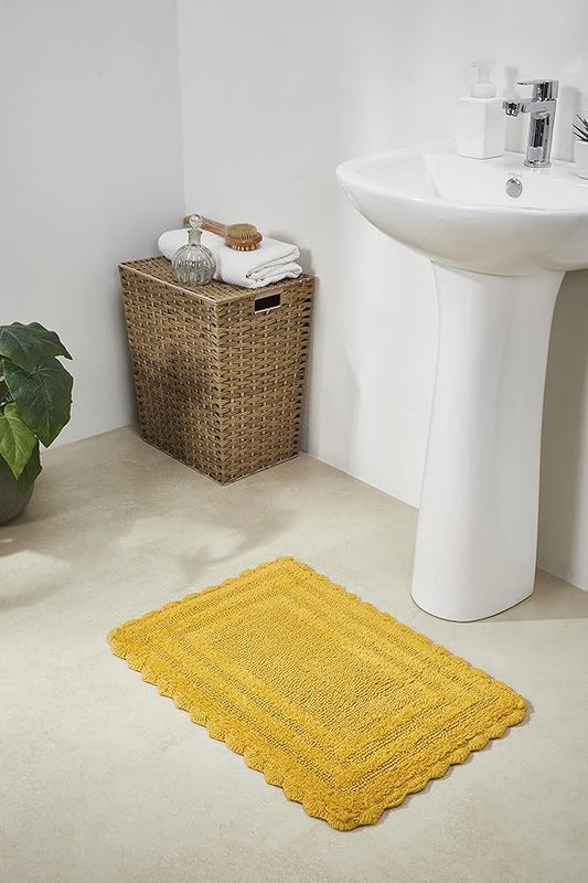 Better Trends Lilly Crochet Collection 100% Cotton 2 Piece Set (17" x 24" | 24" x 40") Bath Rug Set in Yellow
