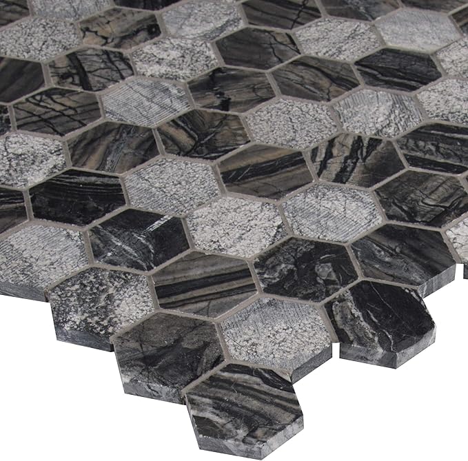 MSI Henley Hexagon Natural Marble Tile for Kitchen Backsplash, for Bathroom, Accent Wall Tile, and Shower Tile, 11.81 in. x 12 in. Mesh-Mounted Mosaic Tile (9.8 sq. ft./case)