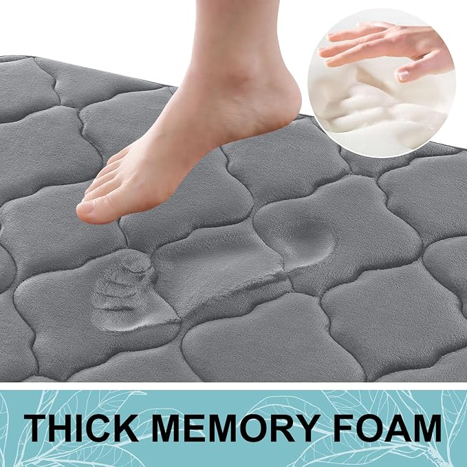 OLANLY Memory Foam Bath Mat Rug 47x17, Ultra Soft and Absorbent Bathroom Rugs, Non-Slip, Comfortable, Machine Washable Bath Carpet for Bathroom Floor, Tub, Shower and Home Decor Accessories, Dark Grey