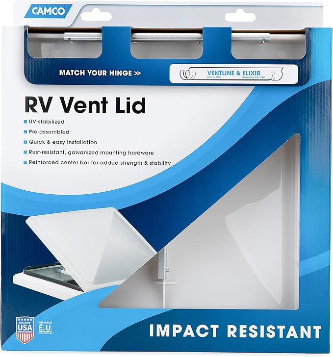 Camco 40158 RV White Polypropylene Vent Lid - Ventline (pre 2008) & Elixir (Since 1994) (Pack of 2)