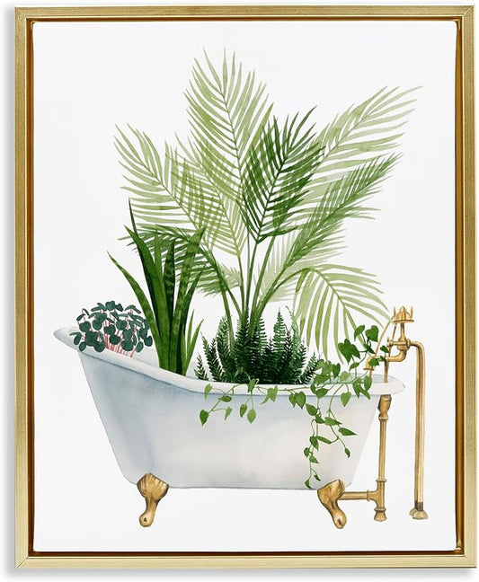 Vintage Tub Botanical, 16 x 20 Inch Canvas in Floater Frame | Stupell Industries · By Grace Popp · Ready to hang · Great for bathroom or laundry room · Made in USA