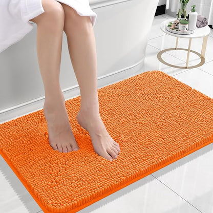 OLANLY Small Bathroom Rugs 24x16, Extra Soft Absorbent Chenille Bath Rugs | Orange, Quick-Drying Rubber Backing, Machine Washable Bath Mat for Bathroom Floor, Tub and Shower, Home Decor Accessories
