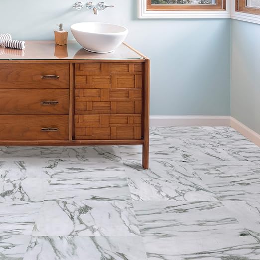 FloorPops FP3329 Opaline Peel Stick Floor Tiles, White & Off-White (Pack of 2)