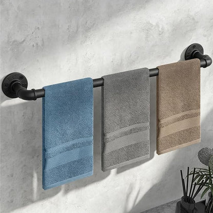 Industrial Pipe Towel Rack Towel Bar, Heavy Duty Wall Mounted Rustic Farmhouse Bath Towel Holder for Bathroom (Black, 32 inch)