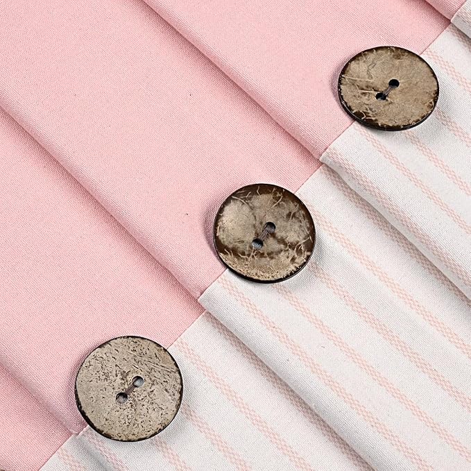 DOSLY Ides Farmhouse Pink Shower Curtain for Bathroom, Beige and Pink Stripe, Button Bathroom Curtain, Cotton Blend Woven Fabric, Rustic Charm Country Chic Style, 72x72 in