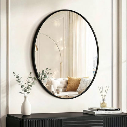 Black Oval Bathroom Mirror for Wall, 22"x28" Bathroom Vanity Mirror | HD Shatterproof Glass, Metal Framed, Oval Vanity Mirrors for Bathroom, Bedroom, Living Room, Entryway, Horizontal or Vertical