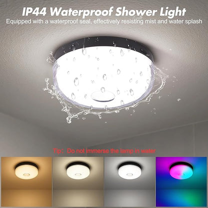 2-Pack Waterproof Shower Lights for Inside Shower, 15 RGBW Color Rechargeable Mood Lighting with Remote(Dimmable＆Timer), LED Wireless Ceiling Light for Bathroom, Closet, Hallway, Stairs, Party Decor