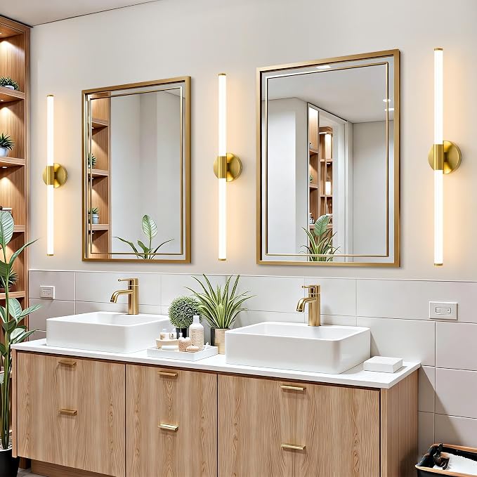 LED Bathroom Vanity Lights Gold Wall Sconce Modern 30" | 360° Bright Bathroom Light Fixture, Dimmable Vanity Light Bar, Hardwired Wall Light 3000K Warm White for Mirror