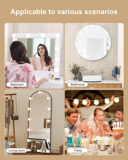 14 Bulbs LED Vanity Lights for Mirror, 3000K 4000K 6500K & 10-Brightness, Wire Length Adjustable, USB Cable, Hollywood Mirror Lights for Makeup Dressing Room Bathroom, White