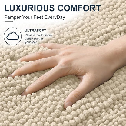 Smiry Thick Chenille Bathroom Runner Rugs 47x17, Absorbent Bath Mat, Sand | Quick‑Dry & Machine Washable, Non‑Slip Bath Carpet, Soft Striped Bath Rugs for Tub & Shower, Modern Home Decor Accessories