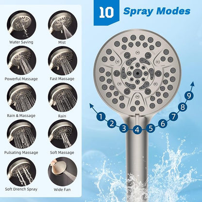Hibbent High Pressue All Metal 12" Rainfall Shower Head, Handheld 10-Spray | cUPC Certified Brushed Nickel Dual Showerhead Combo, 4-way Diverter with Pause Mode, Brass Extension Arm, 71'' Hose & Holder