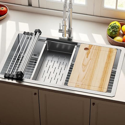 YITAHOME 32x19inch Undermount Kitchen Sink Workstation, 304 Stainless Steel Single Bowl Drop in Sink with Accessories, Honeycomb Surface Design Scratches Resistant