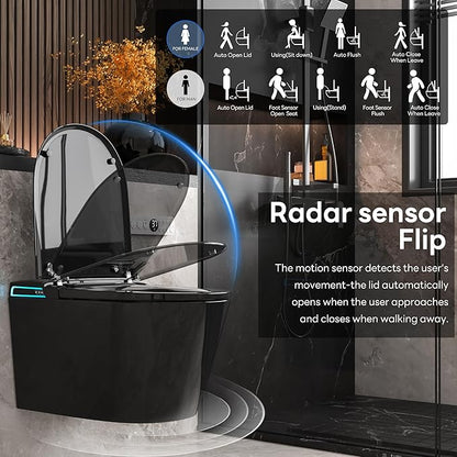 Black Smart Wall Hung Toilet Combo,Auto Flush, Auto Open/Close LId,Heated Seat,Warm Water/Dryer, Modern Elongated Bidet Toilet with In wall Carrier (No need to buy an additional Water Tank)