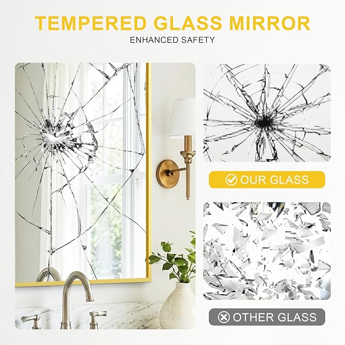 Bathroom Mirror for Wall, 55"x30" Gold Vanity Mirror | Sturdy Rectangular Metal Frame, HD Tempered Glass, Hangs Horizontally or Vertically in Bedroom, Living Room, Entryway