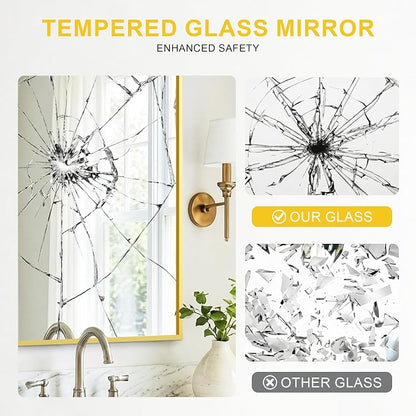 Bathroom Mirror for Wall, 48"x30" Gold Vanity Mirror | Sturdy Rectangular Metal Frame, HD Tempered Glass, Hangs Horizontally or Vertically in Bedroom, Living Room, Entryway