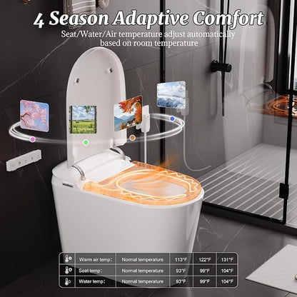 Smart Bidet Toilet with Tank Foam Shield Dual Auto Flush/Lid&Seat | Foot Sensor UV-C light Electric Modern One Piece Toilet for Bathroom with Siphon Dual Flush 0.8/1.2 GPF MAP 1000g