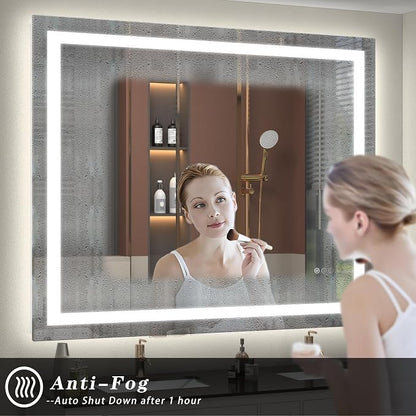 40x38 LED Lighted Bathroom Mirror for Vanity Wall | Front Light and Backlit, Anti-Fog, Memory, 3 Color, Tempered Glass, Dimmable, Rectangular, UL, Horizontal/ Vertical Mounted