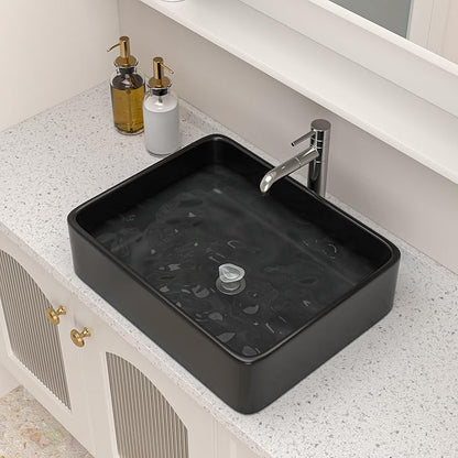 Logmey 19" Black Bathroom Vessel Sink 19x15 Sink for RV Bathroom Large Rectangle Porcelain Ceramic Modern Countertop Above Counter Bathroom Vanity Sink Art Basin