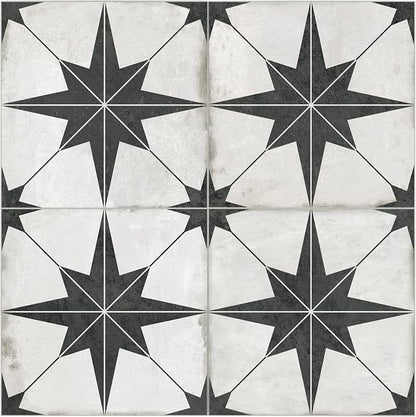 The Tiles Plaza Encaustic Peel and Stick Backsplash, Black Star Patterned Vintage Stick on Tiles, Stone Composite Self-Adhesive Wall Tile Sticker for Kitchen Bathroom Fireplace Stairs, 10 Sheets