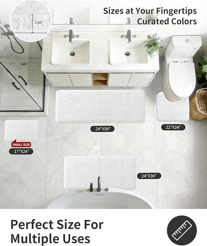 ILANGO White Toilet Rugs U Shaped 22" × 24" Non Slip & Super Absorbent Extra Thick Soft, Washable Bath Mats for Bathroom Floor, Microfiber Plush Shaggy Contour Bath Rugs for Toilet,Dry Quick