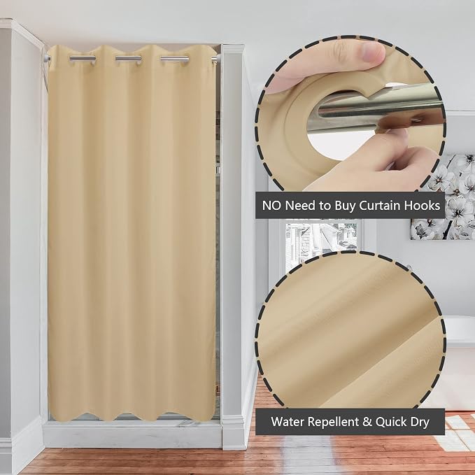 River Dream No Hook Stall Shower Curtain or Liner Microfiber Beige, 36x74 | Waterproof Small Fabric Shower Curtain Set for Narrow Stall, Bottom Magnets, Soft & Machine Washable, 36W x 74H
