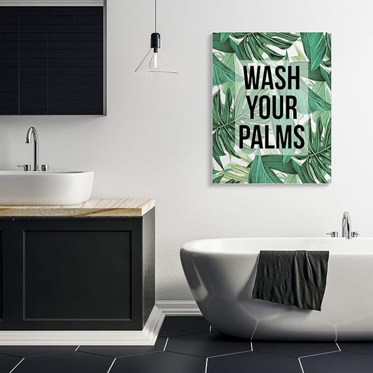 Stupell Industries Bathroom Palm Phrase, 36 x 48 Inch Canvas Wall Art | Stupell Industries · By Lil' Rue · Ready to hang · Great for bath and laundry spaces · Made in USA