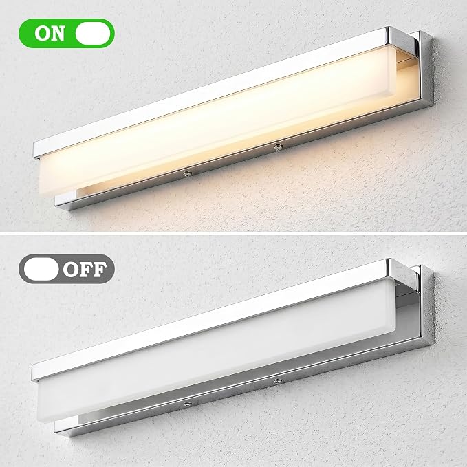 URSOLA LED Bathroom Vanity Light Fixture Over Mirror 32.3 inch Modern Rectangle Finishing Bath Vanity Lighting Bar 4000K Daylight Wall Sconce (Chrome)