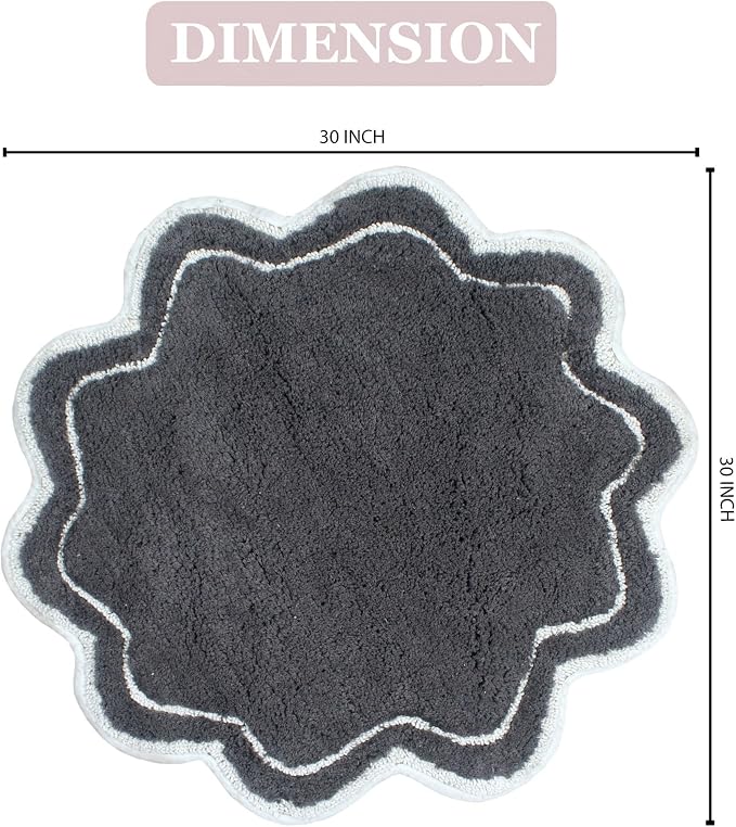 Home Weavers Allure Collection 100% Cotton Tufted Round Shape Bathroom Rug, Soft and Absorbent Bath Rugs, Non-Slip Bath Carpet, Machine Wash Dry Bath Mats for Bathroom Floor, 30" Round, Dark Gray